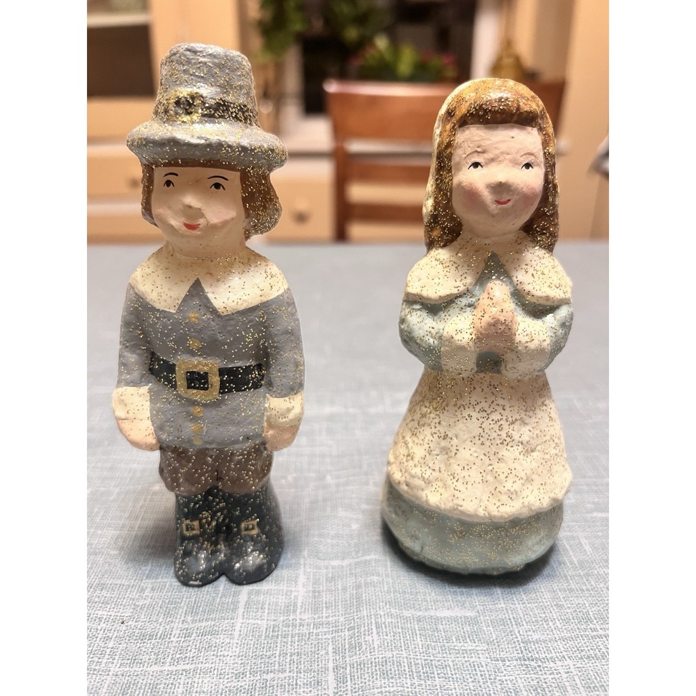 Teena Flanner For Bethany Lowe Designs VINTAGE Pilgrim Boy & Girl Paper Mache